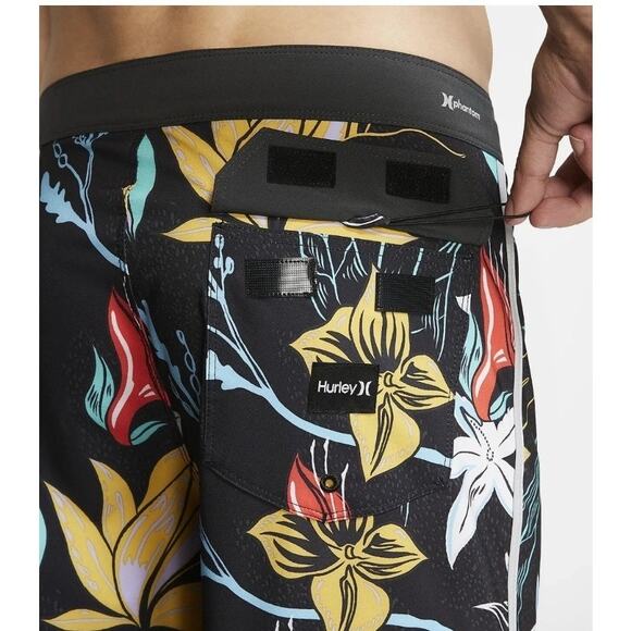 Hurley Phantom Domino Boardshorts 18" Size 40 Hawaiian Floral Black EUC - Picture 3 of 12
